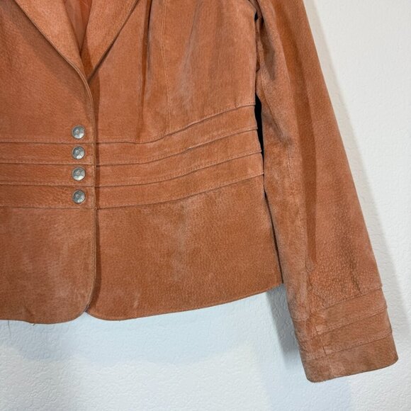 Live a Little Suede Leather Blazer Jacket Orange Western Boho Chic Y2K Medium - Picture 5 of 10